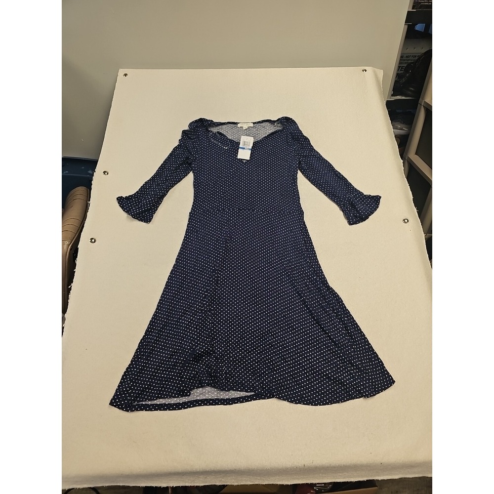 Ultra Flirt‎ Navy Polka Dot Ruffle Sleeve Fit and Flare Dress Small RK56362